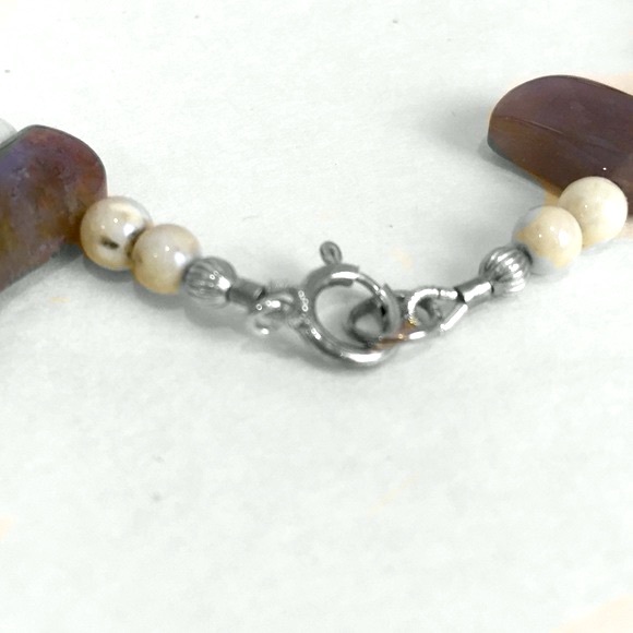 Ocean Jasper River Stone Sterling Silver Beads Stones Necklace Women’s 17 inches - Picture 2 of 7